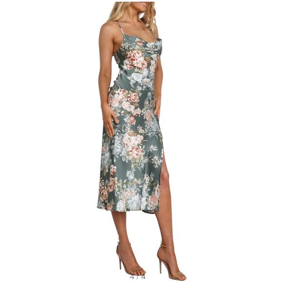 NWOT Petal & Pup Marea Floral Tie Back Satin Midi Dress size 10 - Picture 4 of 11